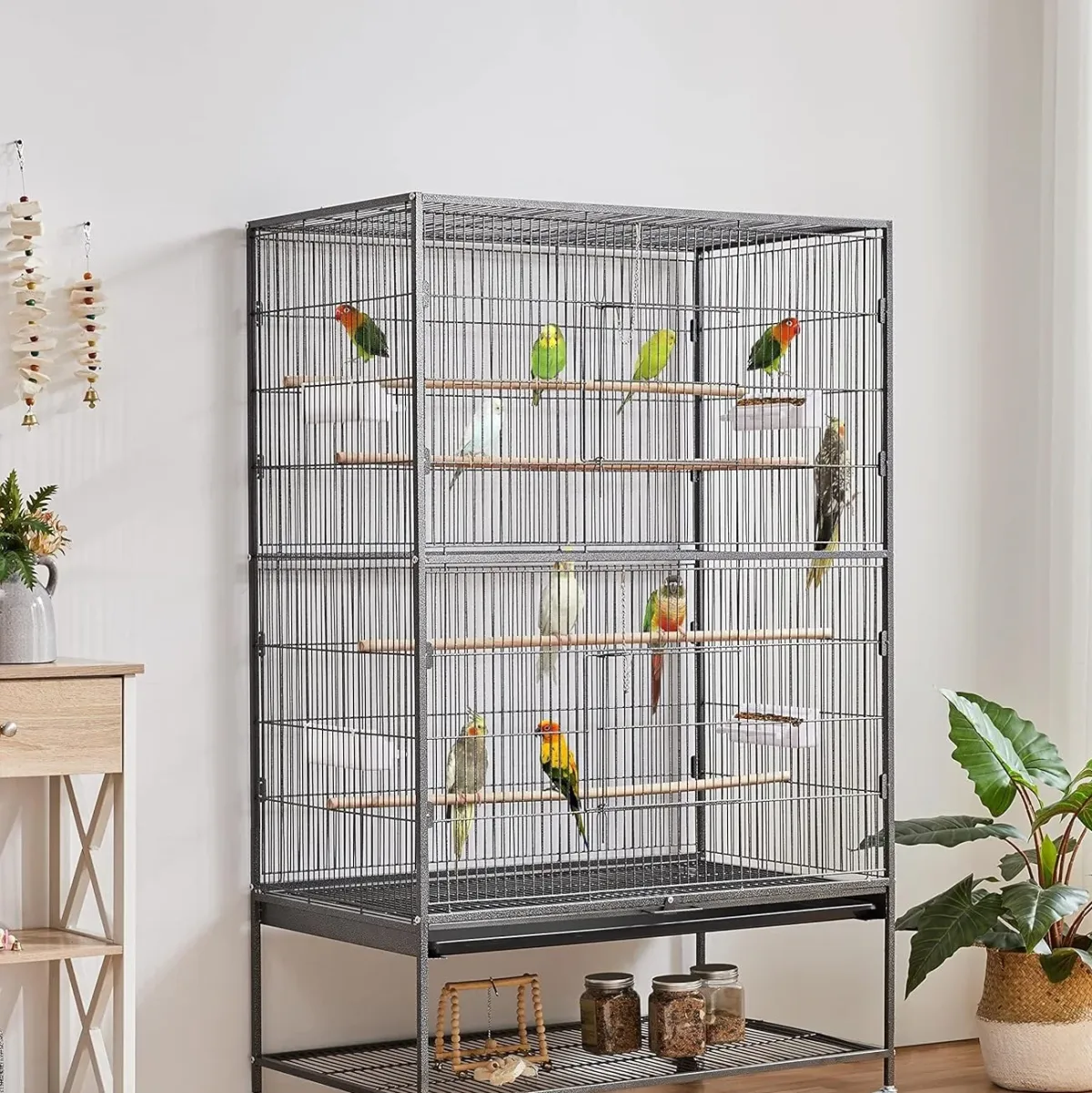 Cage à oiseaux en métal noir avec bac amovible