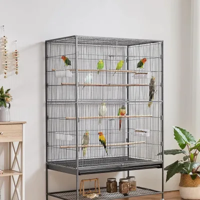 Cage à oiseaux en métal noir avec bac amovible