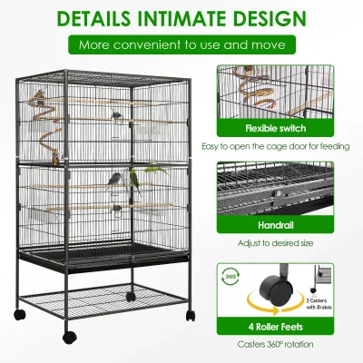 Cage à oiseaux en métal noir avec bac amovible – image 2