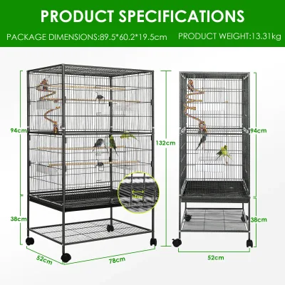 Cage à oiseaux en métal noir avec bac amovible – image 3