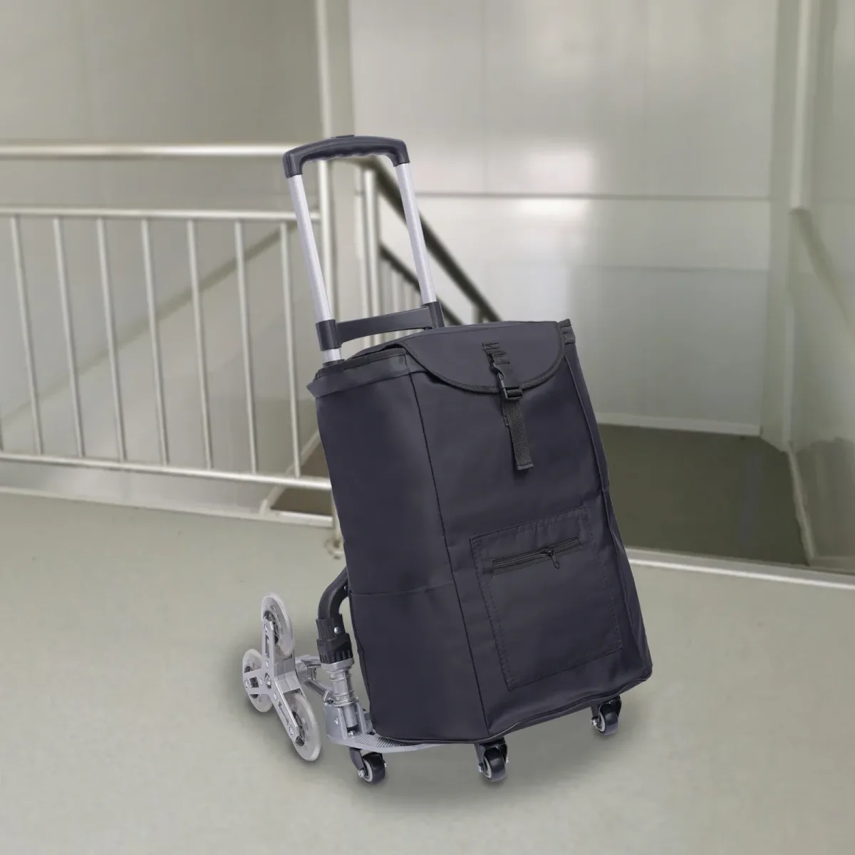 Chariot pliant noir en alliage d'aluminium, 10 roues