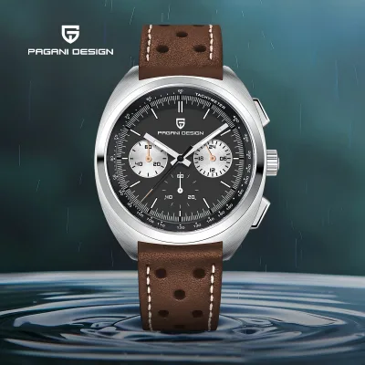 Chronographe à quartz homme, cuir et acier inoxydable
