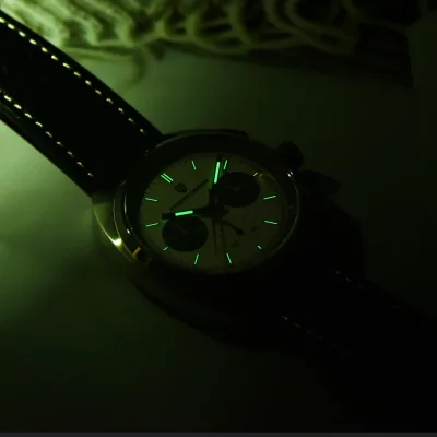 Chronographe à quartz homme, cuir et acier inoxydable – image 3