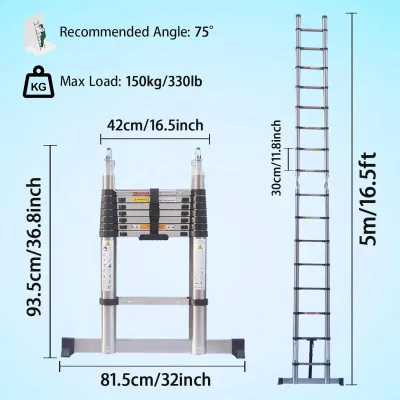 Échelle télescopique pliante en acier inoxydable 5 m – image 2