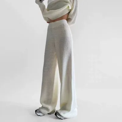Ensemble haut et pantalon femme en tricot uni – image 3