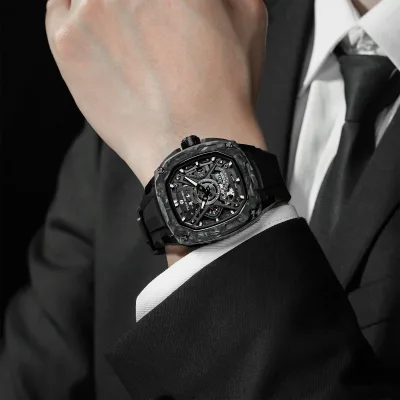 Montre automatique squelette homme, boîtier acier – image 2