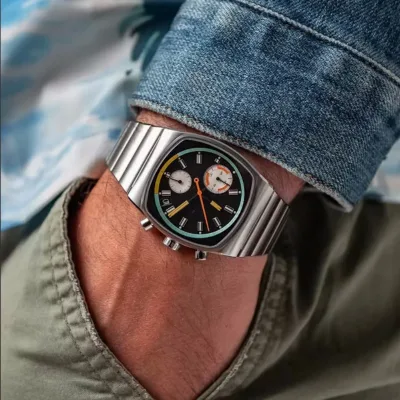 Montre carrée noire homme, bracelet acier inoxydable – image 2