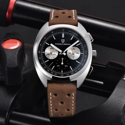 Montre chronographe à quartz homme, bracelet cuir
