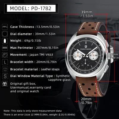 Montre chronographe à quartz homme, bracelet cuir – image 3