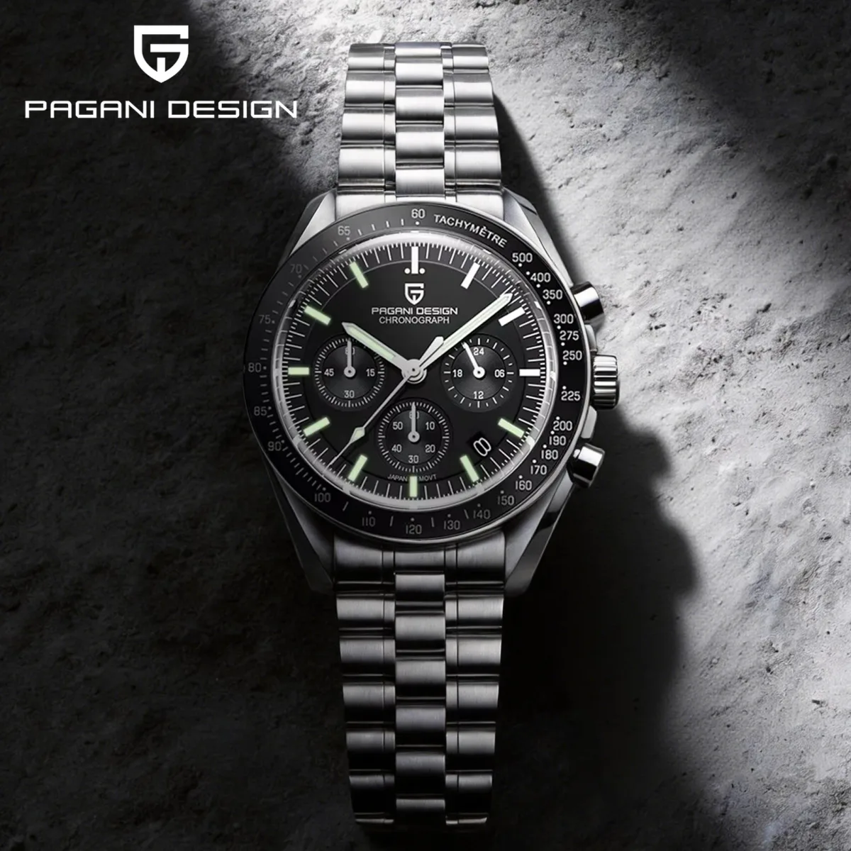 Montre chronographe à quartz pour homme, acier inoxydable