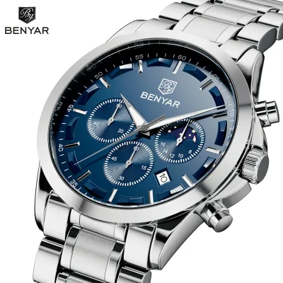 Montre chronographe acier, aiguilles lumineuses