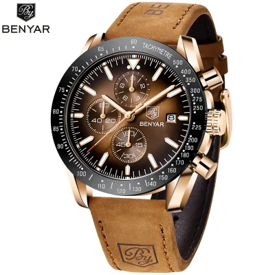 Montre chronographe homme acier et bracelet cuir