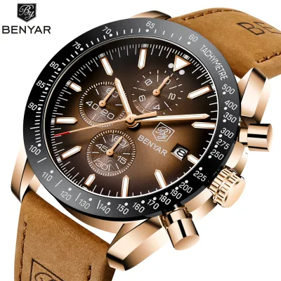 Montre chronographe homme acier et bracelet cuir – image 2