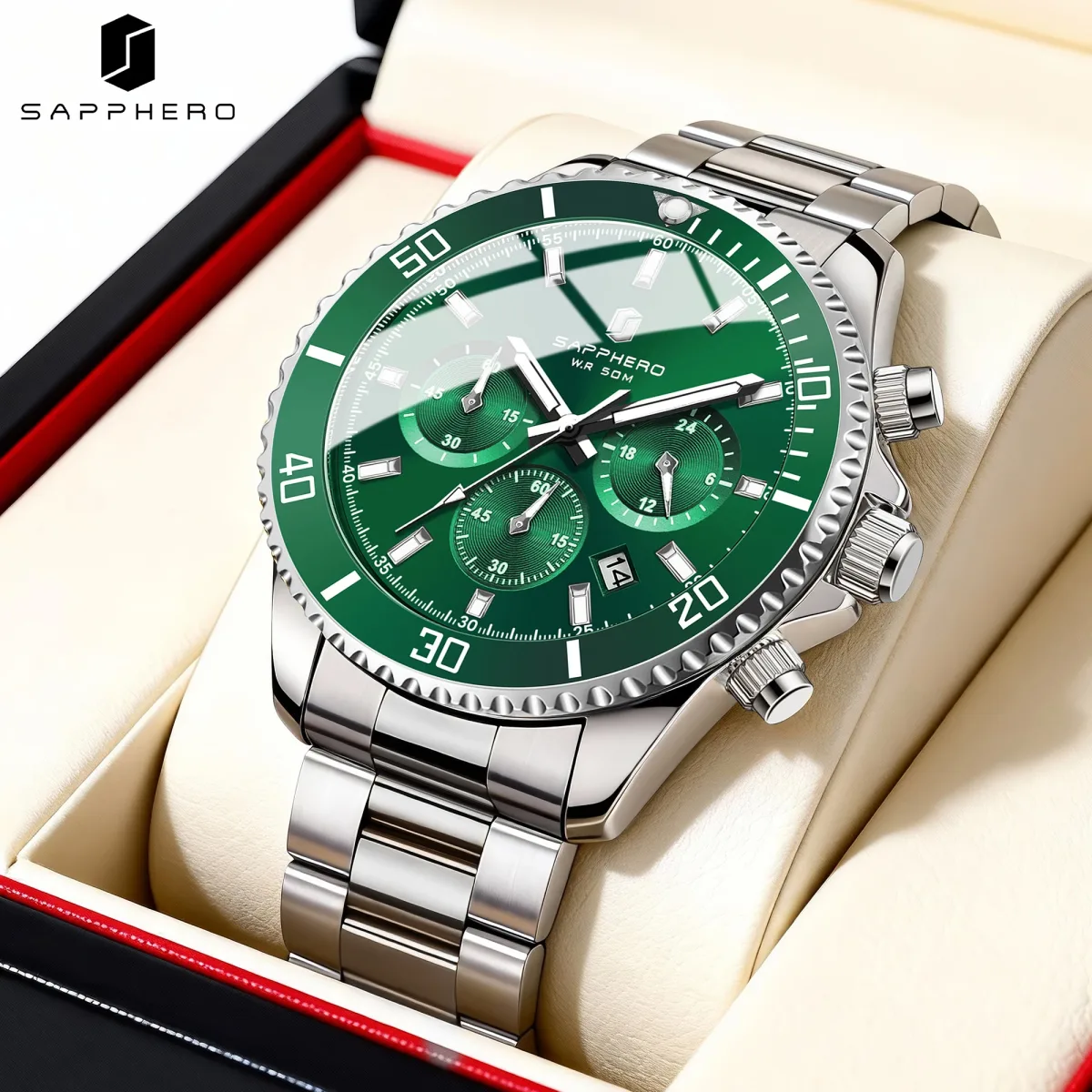 Montre homme à quartz chronographe en acier inoxydable
