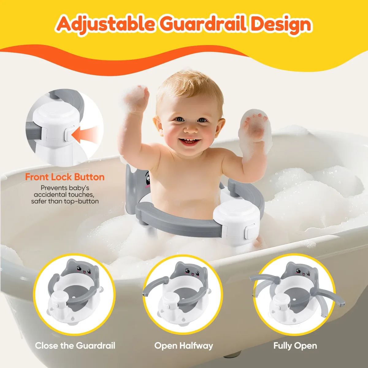Siège de bain bébé amovible antidérapant, 2 jouets