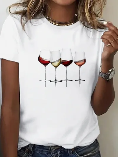 T-shirt femme à manches courtes imprimé graphique